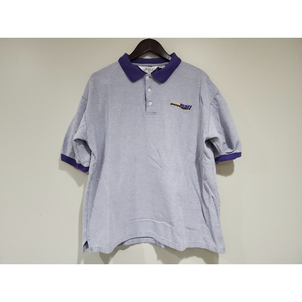 VTG Y2K Tonix Nologo Polo Shirt Mens XL Gray Purple Logo Nish Motorsports Racing
